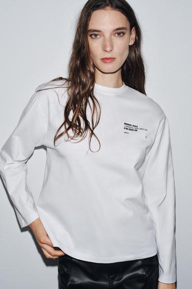 Zara LONG SLEEVE TEXT T-SHIRT - White