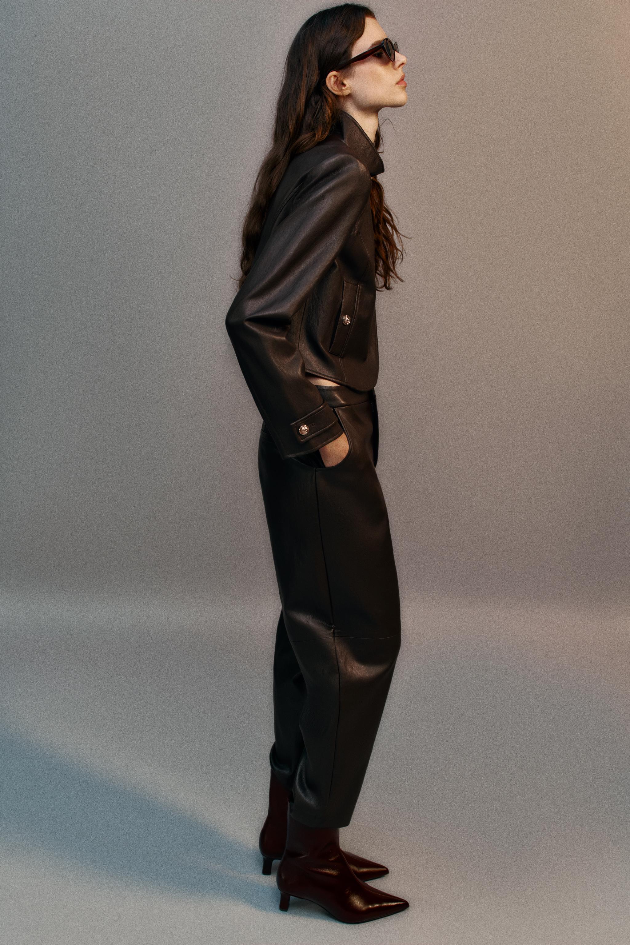 CROPPED FAUX LEATHER JACKET