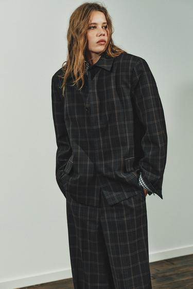 VESTE À CARREAUX AVEC ÉPAULETTES - Noir / Marron de Zara - Image 2