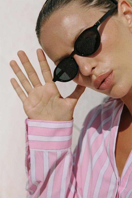 PLEATED STRIPED SHIRT - Pink / White by Zara - Image 2