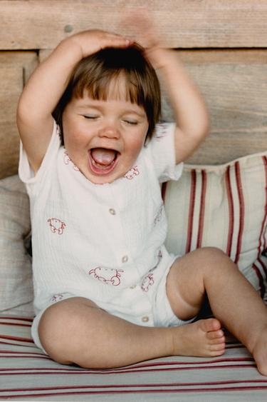 BODY TEXTURÉ CRABES BRODÉS - Écru / Rouge de Zara