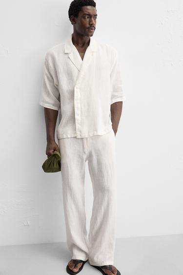 RELAXED FIT 100% LINEN TROUSERS - White by Zara
