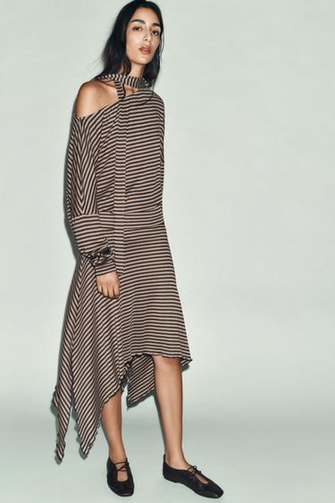 ქვედაბოლო ასიმეტრიული ზოლიანი - Zara-ს Brown / Ecru