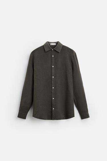 CAMISA 100 % LINHO - VERDE da Zara