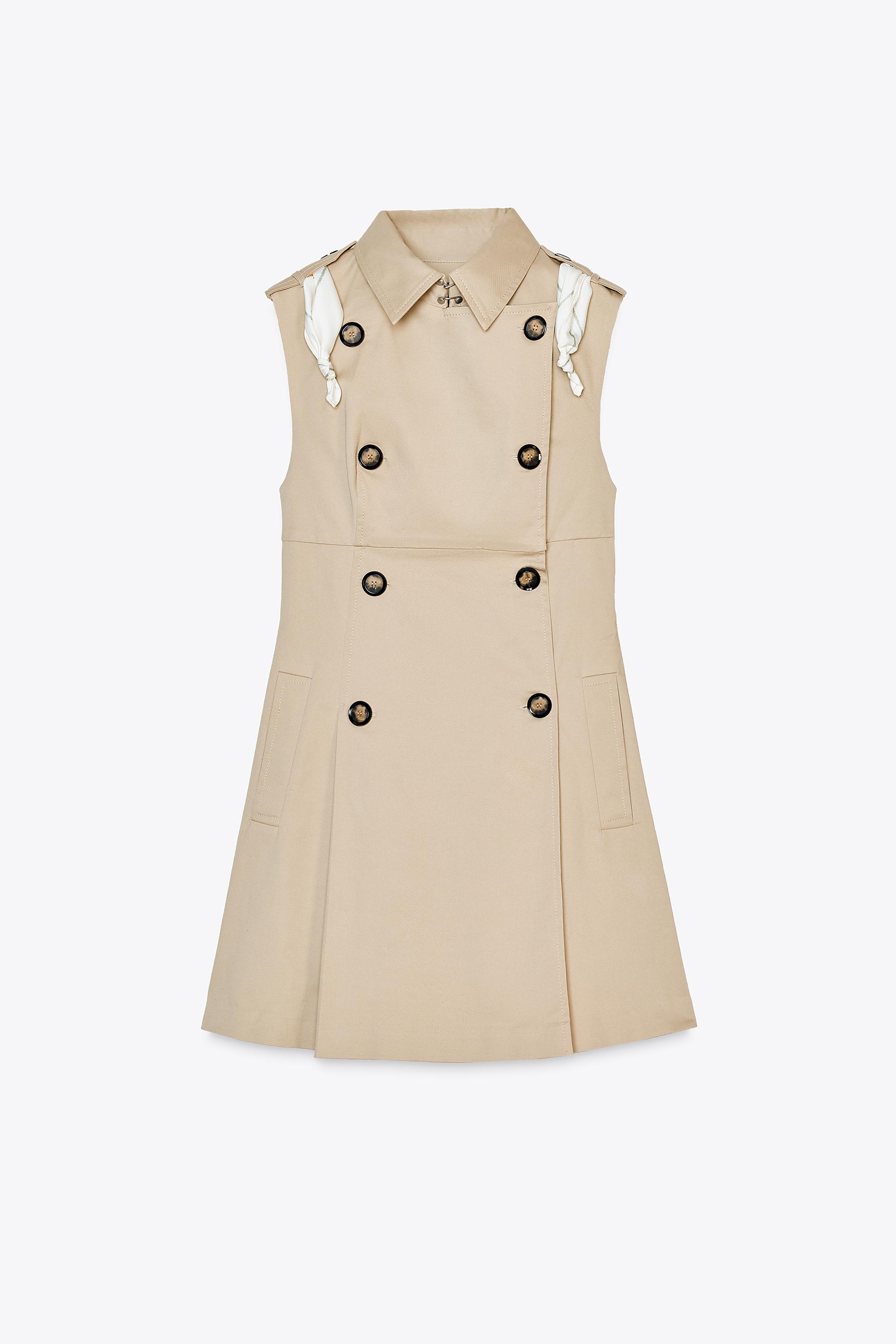 スカーフ付きショート丈ワンピース - ダークベージュ | ZARA