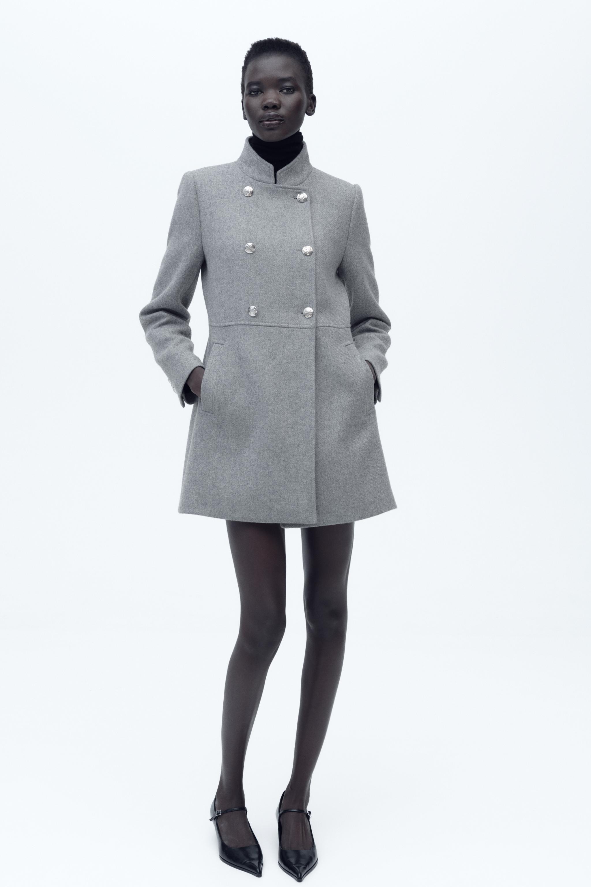 Grey wool coat zara on sale