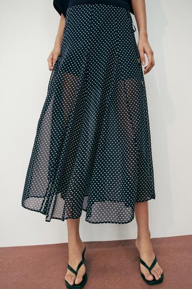 POLKA DOT MIDI SKIRT - Navy / White by Zara