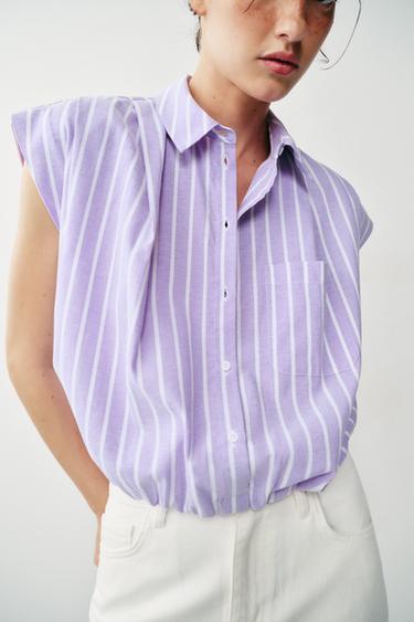 SHORT STRIPED SHIRT - Lilac / White by Zara - Image 3