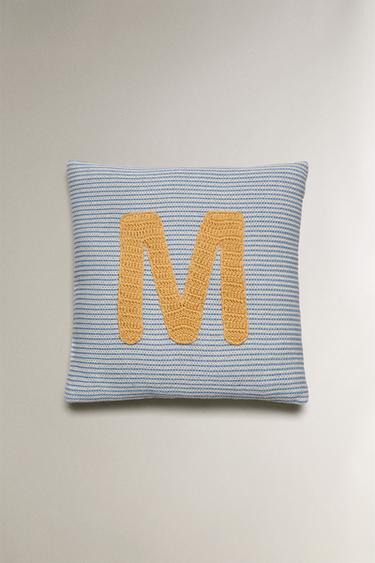 CHILDREN'S EMBROIDERED LETTER M CUSHION - Light blue by Zara - Image 0