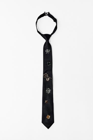 PLAIN TIE WITH BROOCHES - Black by Zara