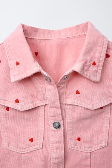 TWILL SKATER DRESS WITH EMBROIDERED HEARTS - Pink by Zara - Image 2