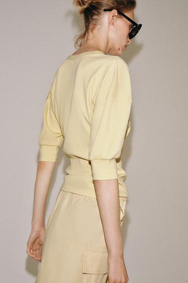 T-SHIRT CÔTELÉ MANCHES AMPLES - Jaune moyen de Zara - Image 2