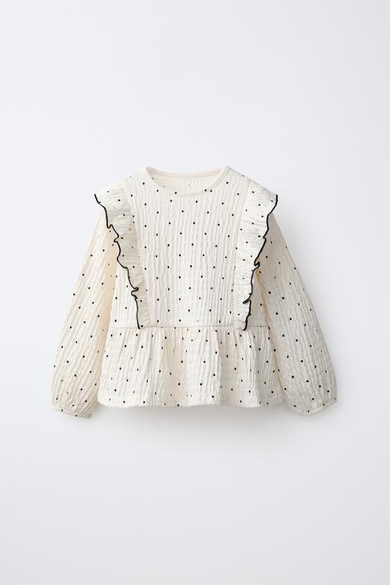 BLUSE MIT VOLANTS UND POLKADOTS - Cremefarben von Zara - Bild 0