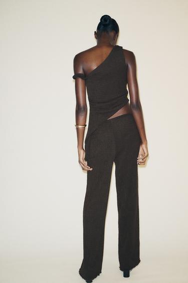 TEXTURED WIDE-LEG TROUSERS - Dark brown by Zara - Image 4
