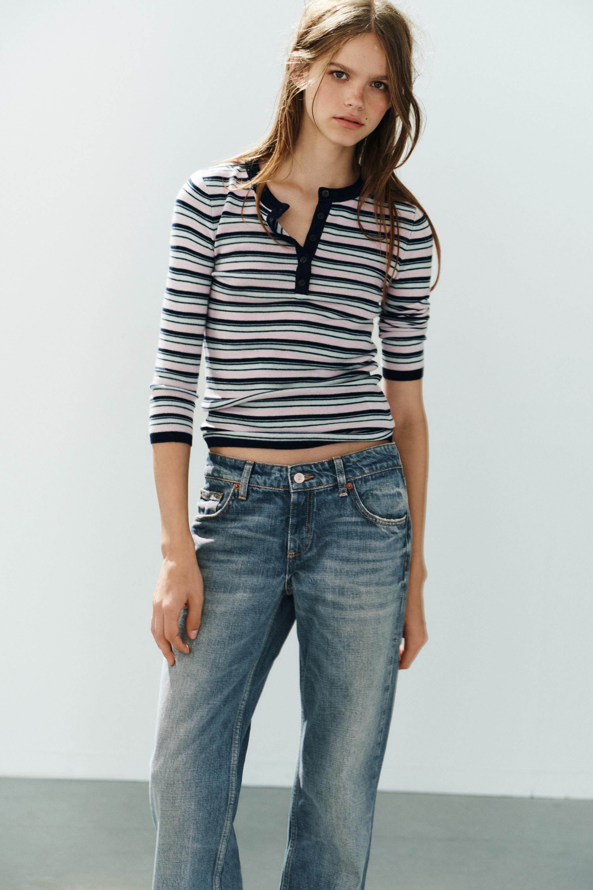 STRIPED KNIT BUTTON-UP JUMPER