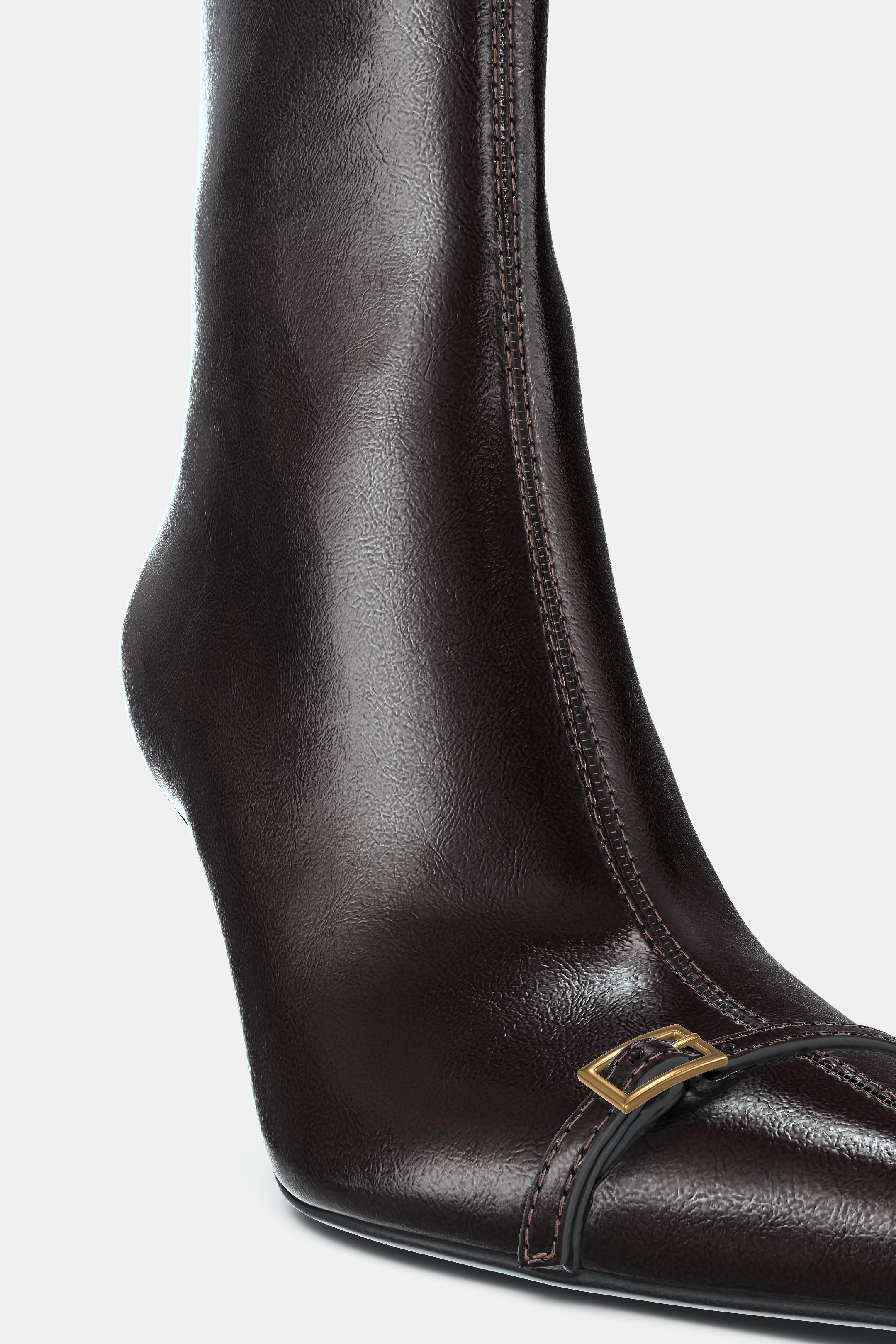 Zara BUCKLE STILETTO ANKLE BOOTS - Brown