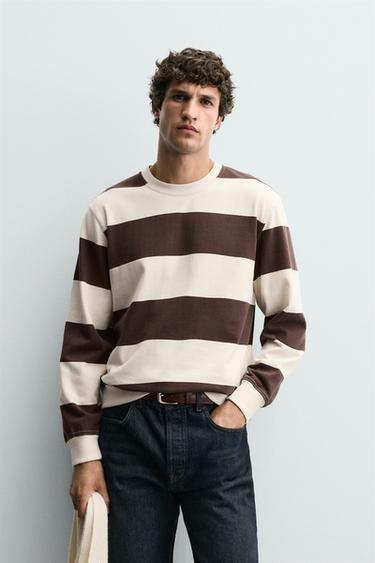 SUDADERA RAYAS CONTRASTE - Marrón / Crudo de Zara