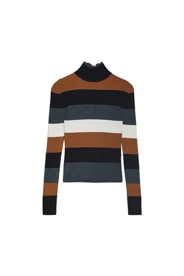 STRIPED HIGH NECK SWEATER
