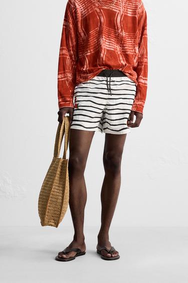 OTIS KWAME KYE QUAICOE PRINTED MID-LENGTH SWIMMING TRUNKS - Black / White by Zara - Image 1