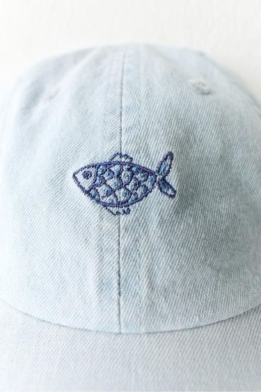 Zara 刺繡魚圖案牛仔帽 - 藍色