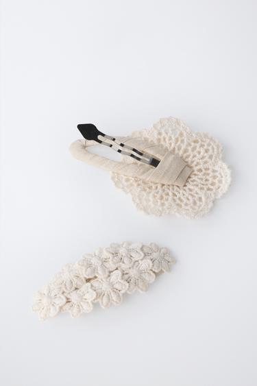 PACK DOS PINZAS FLORES CROCHET - Crudo de Zara