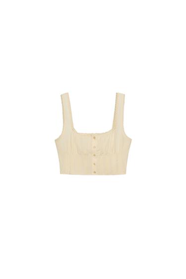 LACE CROP TOP - Light yellow by Zara