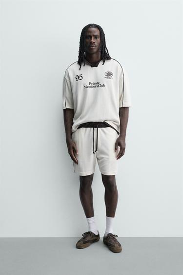 CONTRAST EMBROIDERED RETRO FOOTBALL POLO SHIRT - Oyster-white by Zara