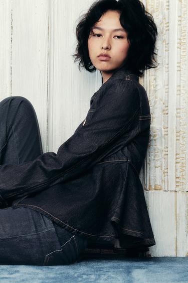 Zara Z1975 系列喇叭壓線長褲 - 靛青色