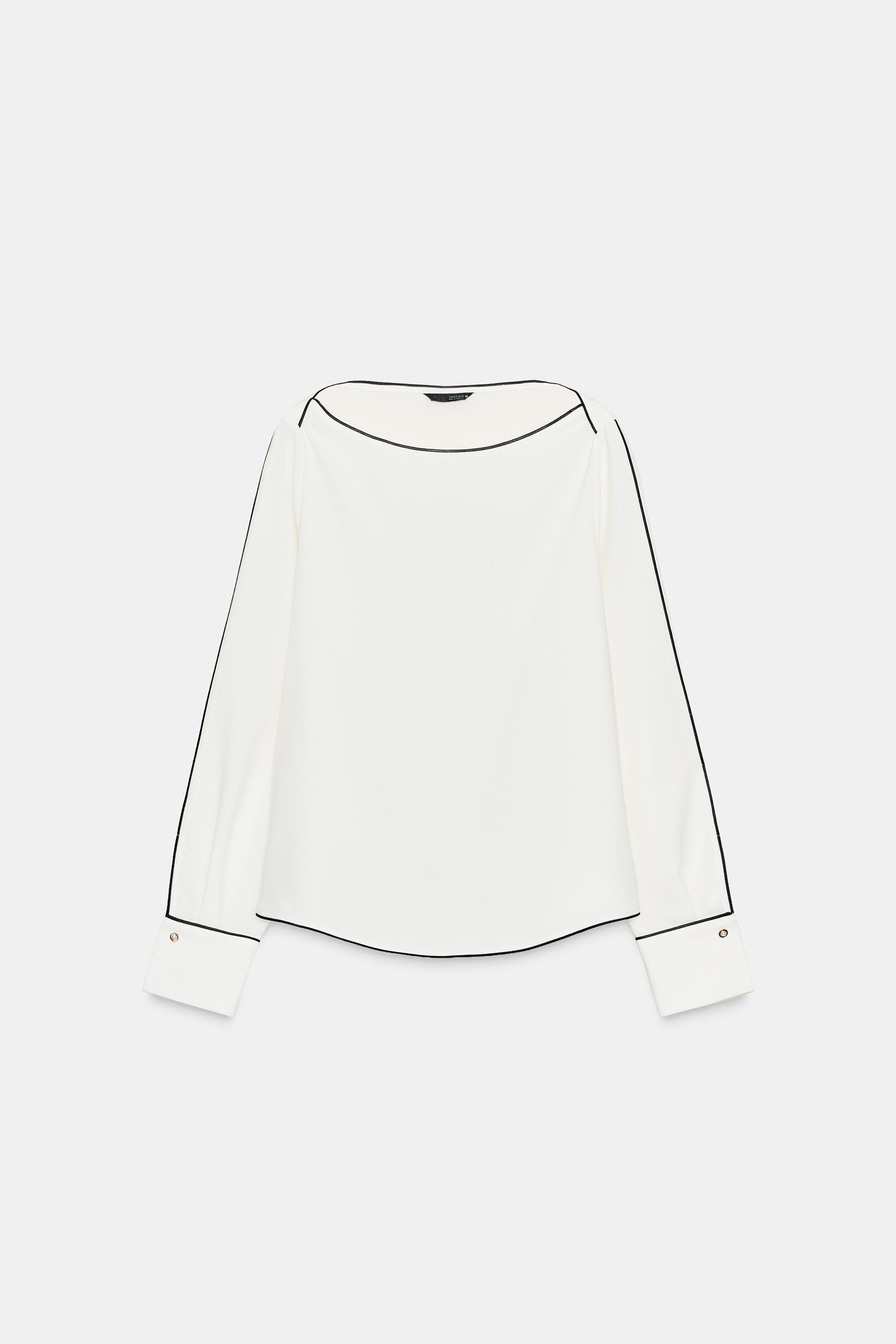 CONTRAST PIPING CREPE BLOUSE