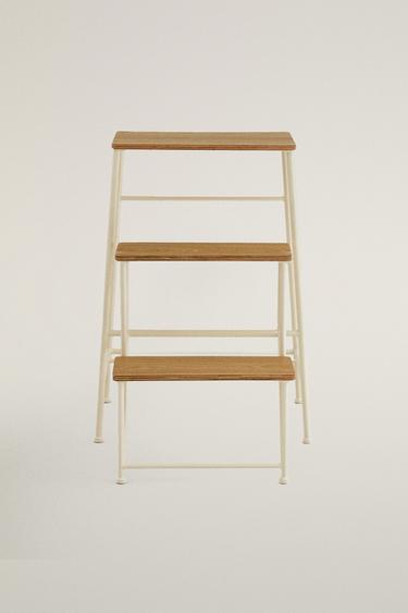 THREE-STEP WOOD AND IRON STOOL — Light beige 2