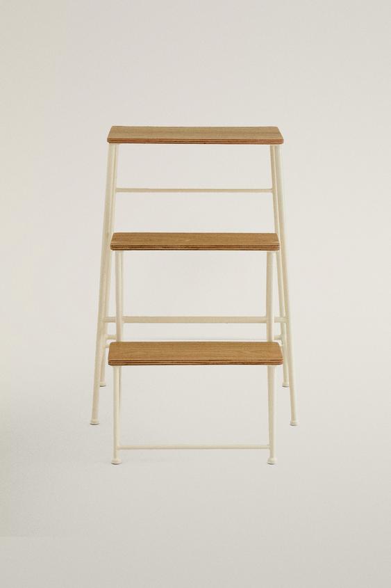 WOOD AND IRON THREE-STEP STOOL - Light beige by Zara - Image 0