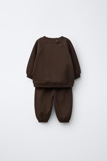 EMBROIDERED BEAR SWEATSHIRT AND JOGGERS SET - Dark brown by Zara - Image 1