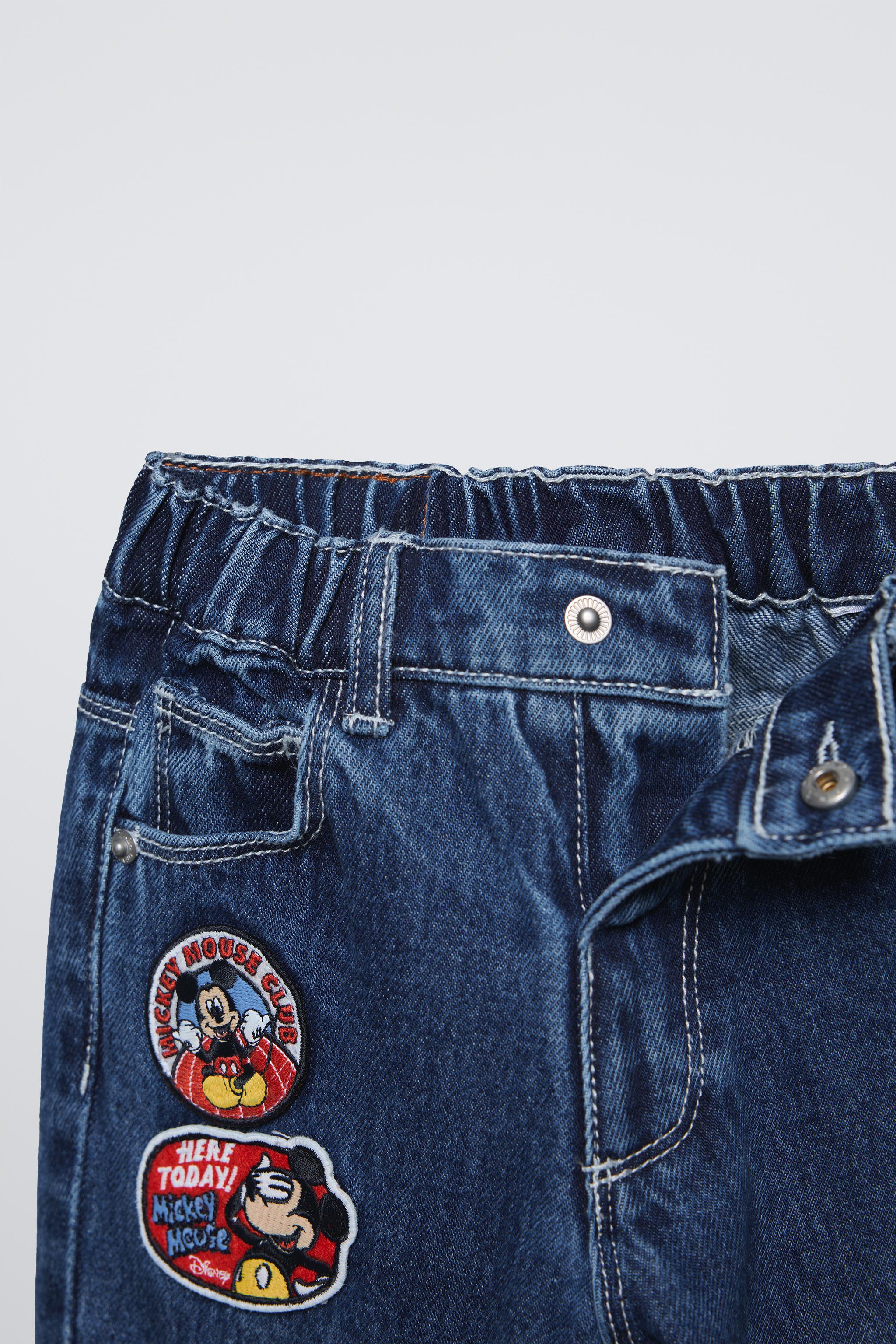 ZARA hot US 4 27 MICKEY MOUSE DISNEY PATCHES DENIM JEANS