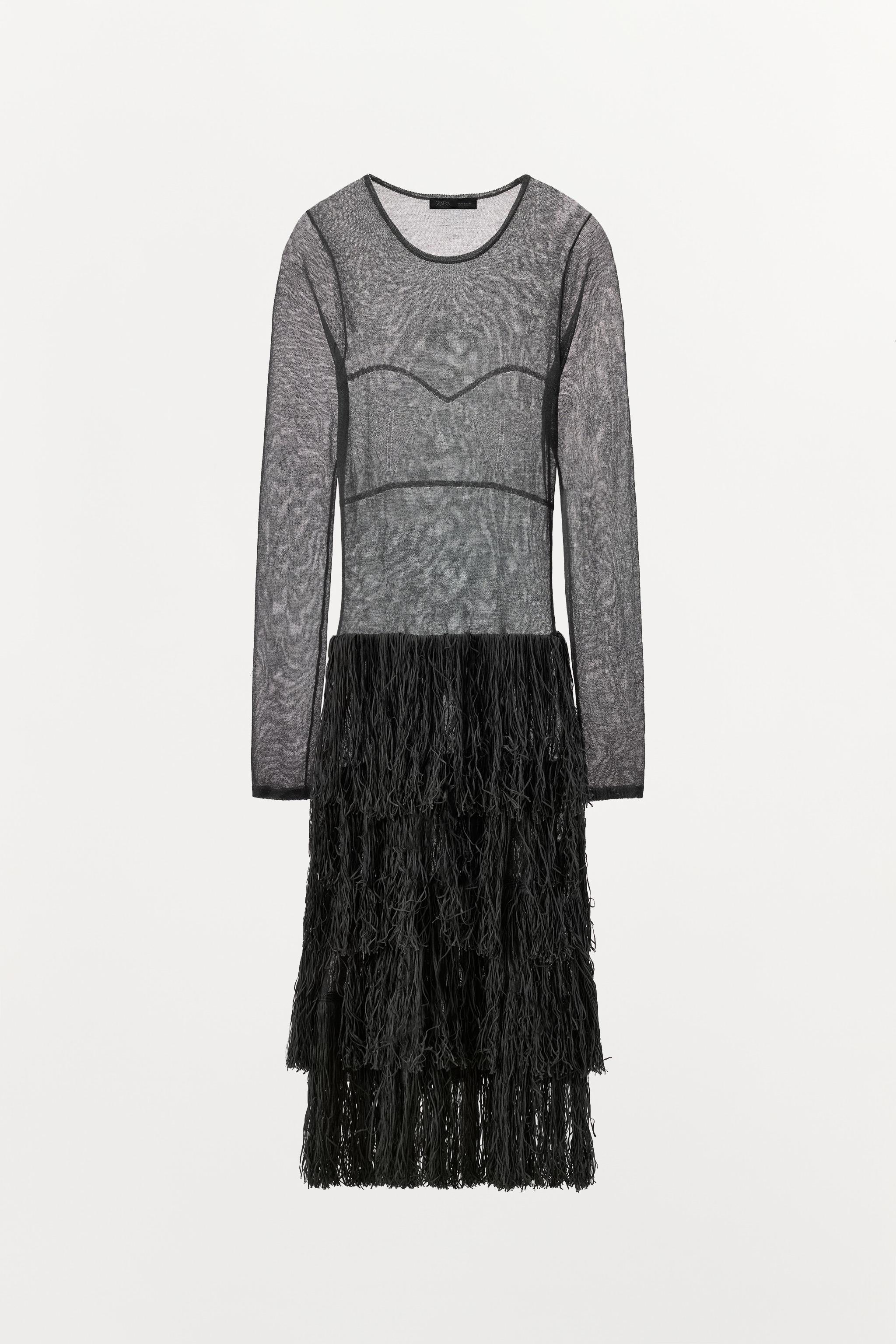 Zara - Metallic Thread Fringed Knit Dress - Blue / Gray - S - Woman Zara - Metallic Thread Fringed Knit Dress - Blue / Gray - S - Woman