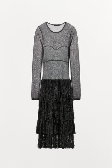 METALLIC THREAD KNIT DRESS WITH FRINGING - Blue / Grey by Zara - Image 4