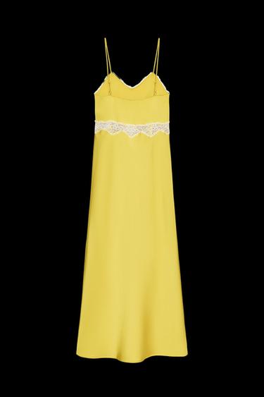VESTIDO MIDI LENCERO PUNTILLA - Mostaza de Zara