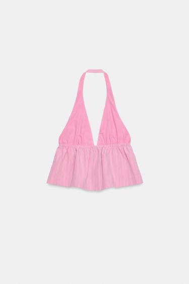 TOP HALTER POPELINE RAYURES - Rose / Blanc de Zara - Image 10