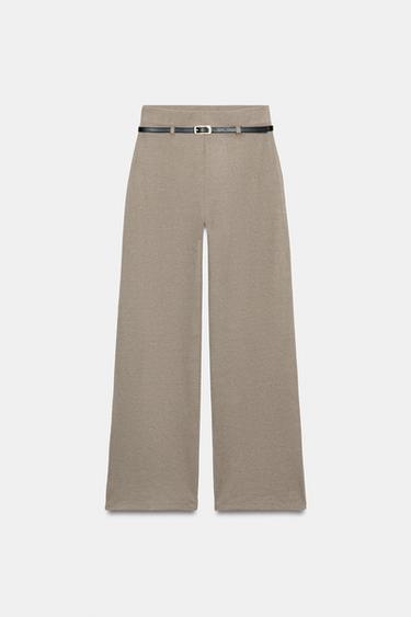 Zara BELTED PALAZZO PANTS - Beige