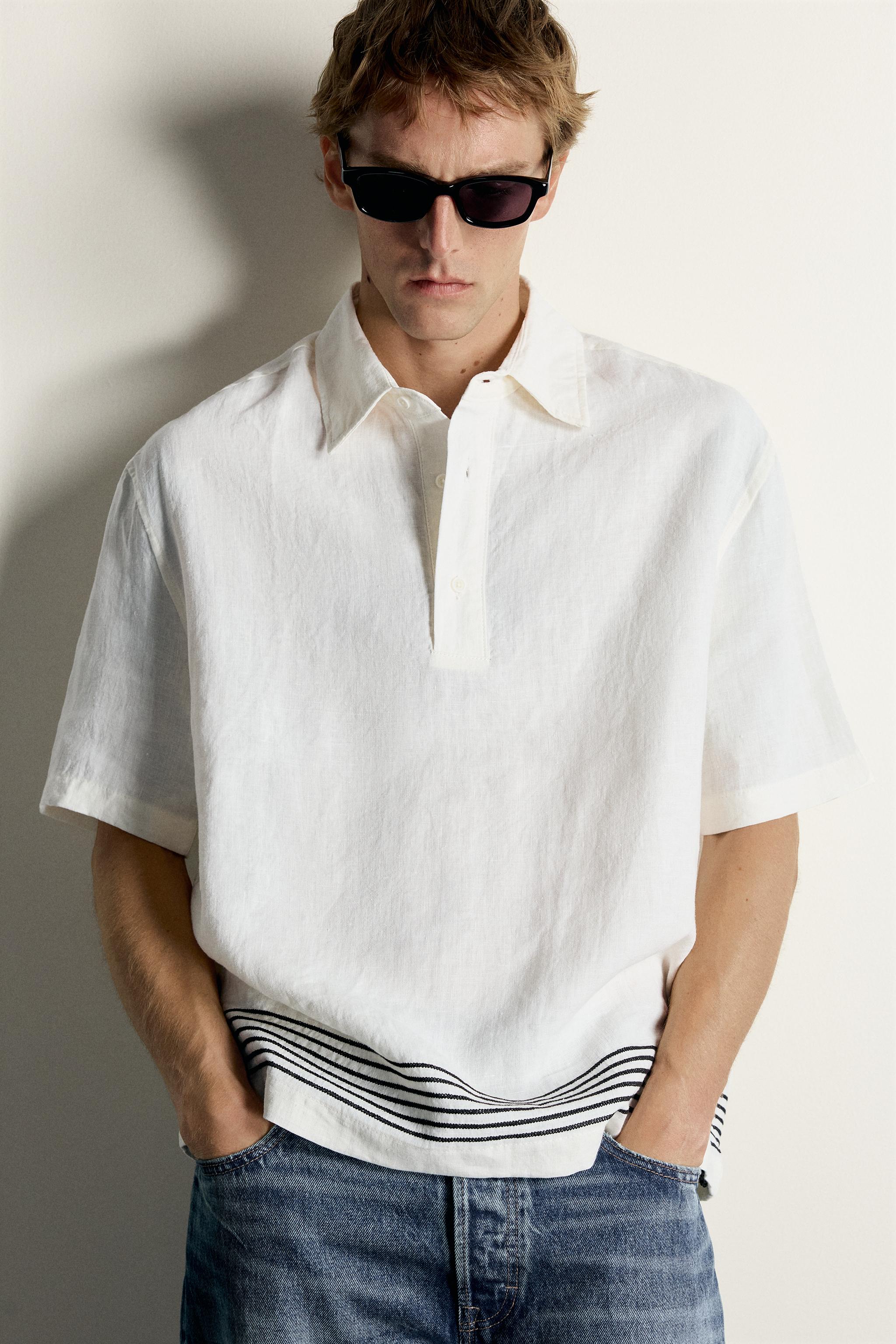 100% LINEN STRIPED POLO SHIRT