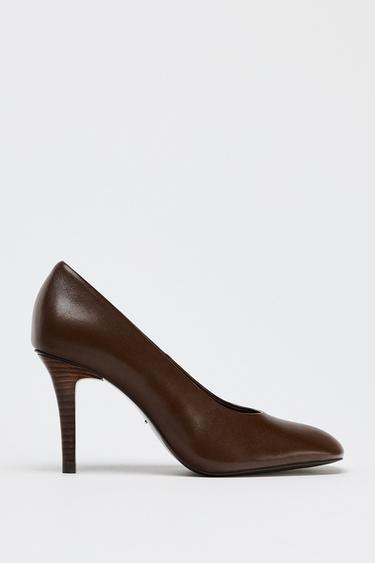 LEATHER HIGH-HEEL SHOES WITH SQUARE TOES - Brown by Zara - Image 0