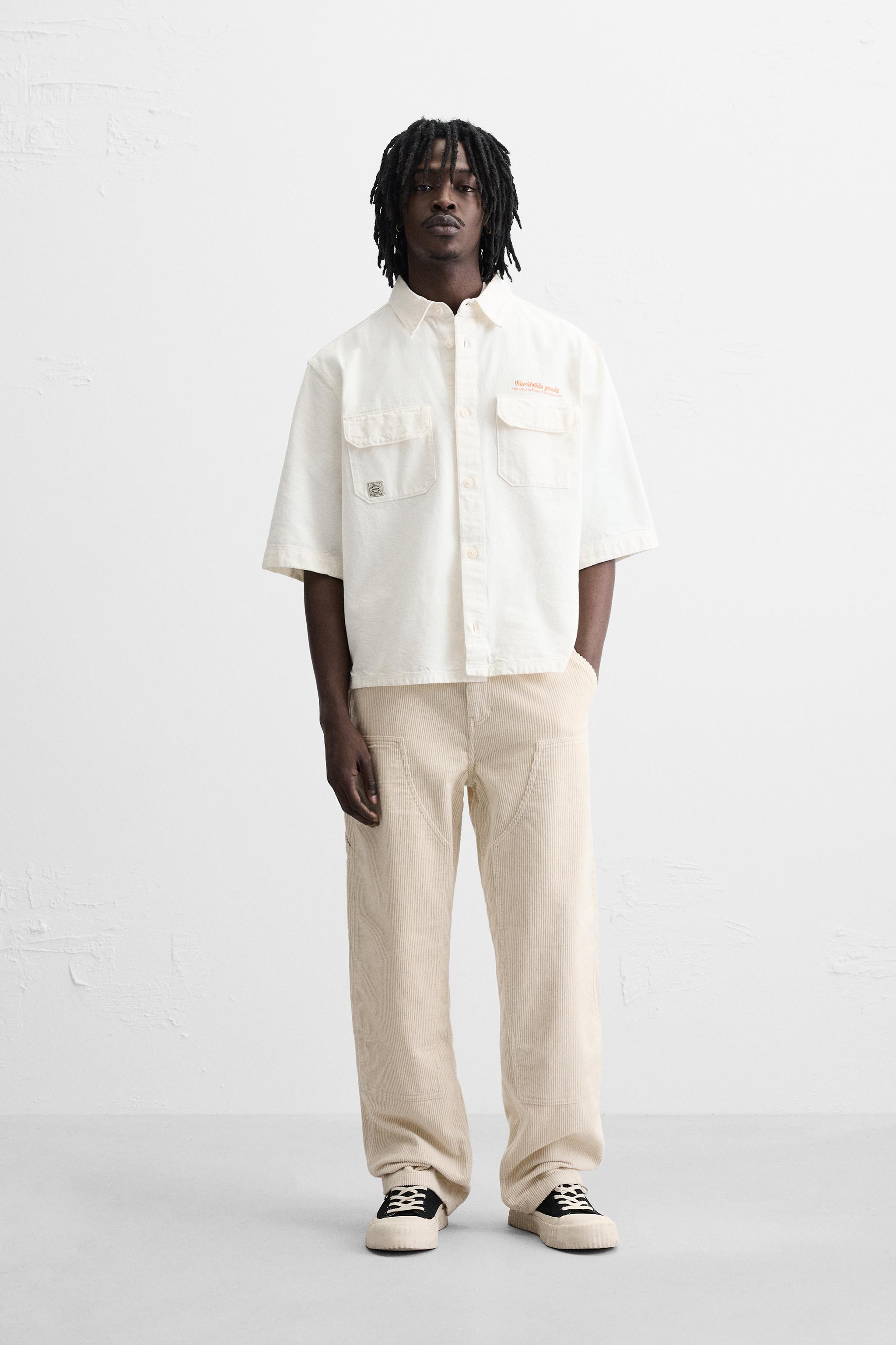 FAKE LEATHER EMBROIDERY SHIRT アイボリー Ameri（アメリ）の「FAKE LEATHER EMBROIDERY SHIRT（シャツ