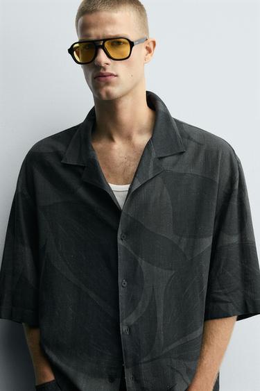 VISCOSE/LINEN SHIRT - Dark grey by Zara - Image 4