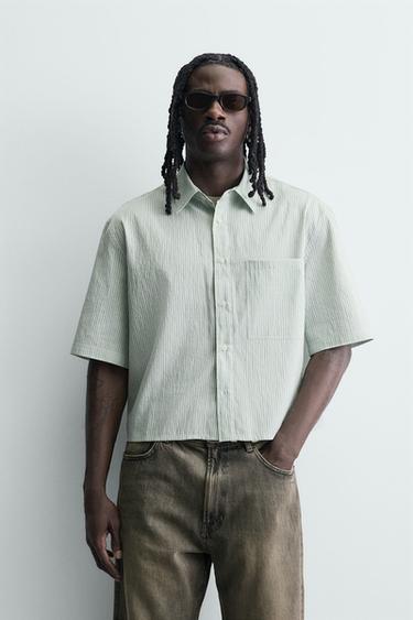 Zara PLAID CROPPED FIT SHIRT - Green stripe