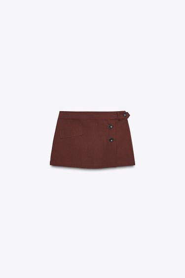 Zara BUTTON SKORT - Burgundy