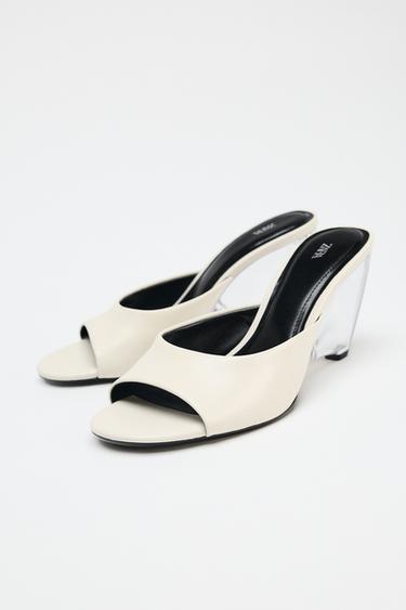 MULES À TALONS COMPENSÉS TRANSPARENTS EN CUIR - Blanc écru de Zara - Image 4