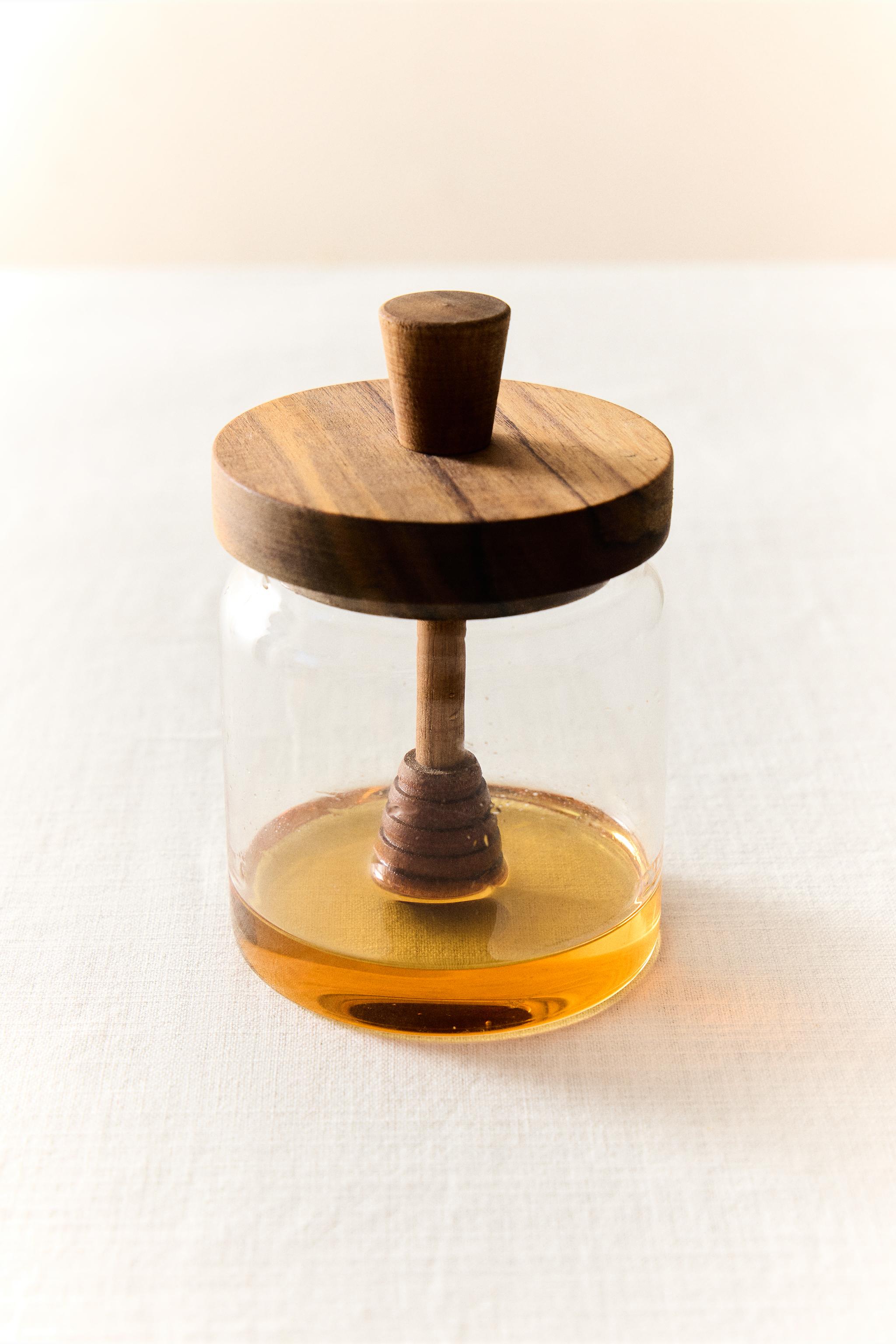 BOROSILICATE GLASS AND WOOD HONEY JAR - Light beige | ZARA