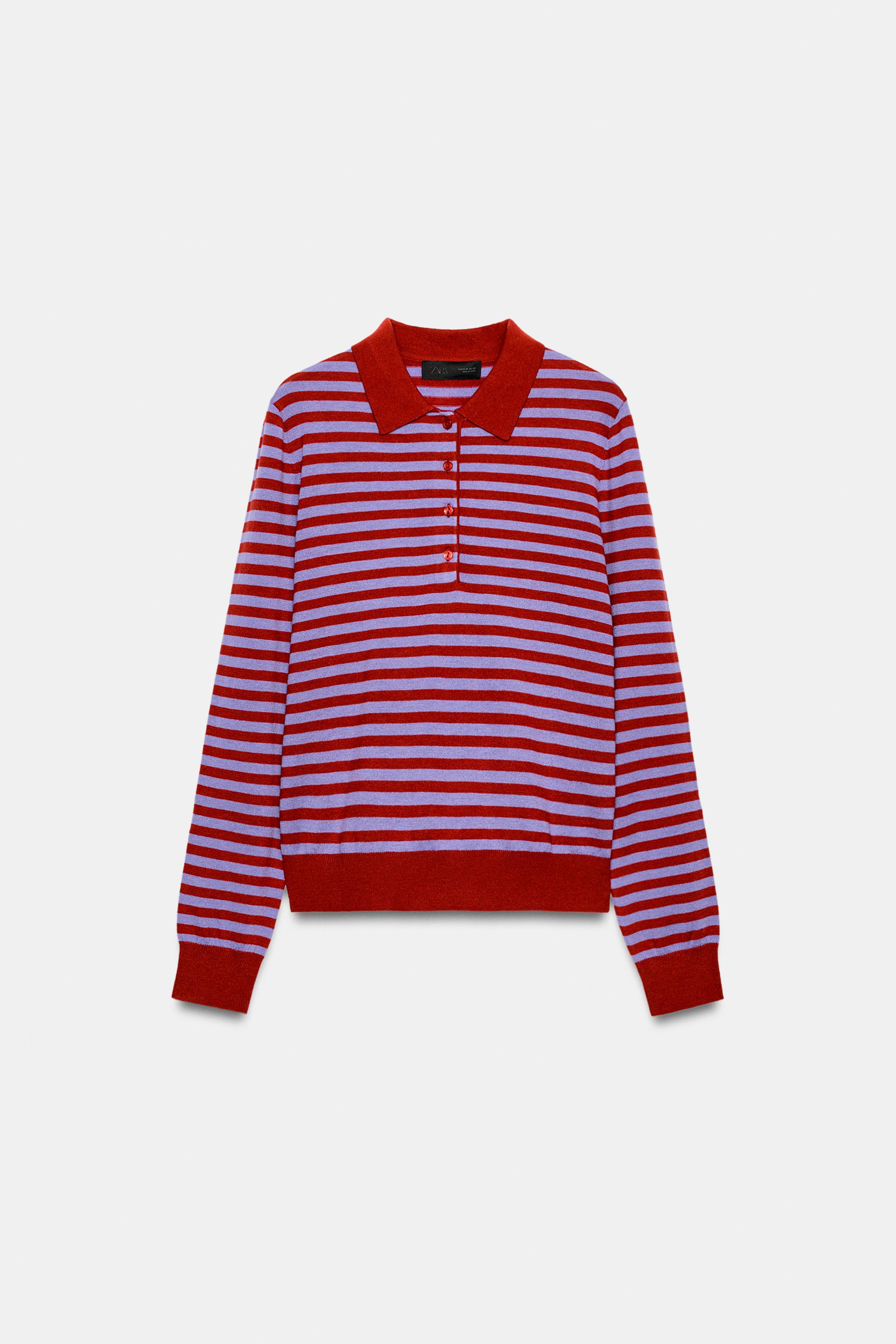 Zara Çizgili Örgü Polo Tişört görsel 4