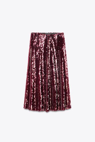 Zara SEQUIN MIDI SKIRT - Red - Image 0