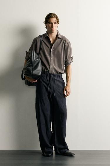QUẦN 100% LINEN DÁNG RELAXED FIT - Màu xanh hải quân đậm từ Zara