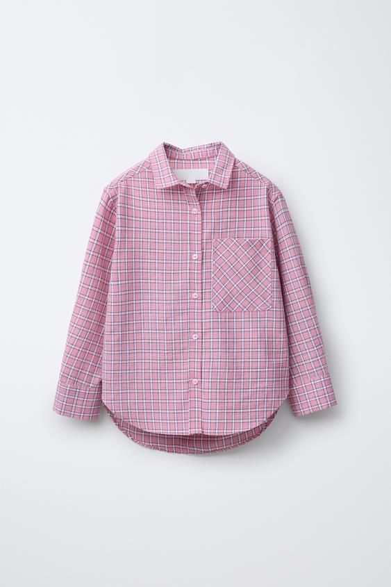 CAMISA OVERSIZE CUADROS Rosa ZARA Chile